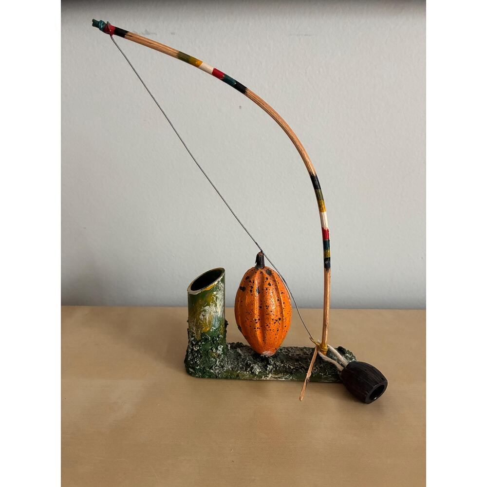 Vintage Handcrafted Fishing Folk Art Pen Holder – Attributed to Borges
